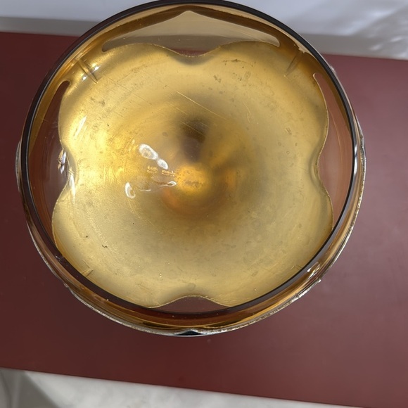 Farber Brothers Amber glass and chrome tall compote - Picture 3 of 5